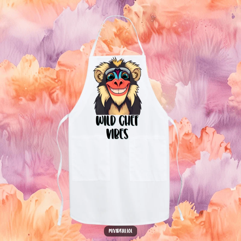 Funny Mandrill Apron: A mandrill with striking facial colors grins widely, bringing humorous protection to the kitchen.
