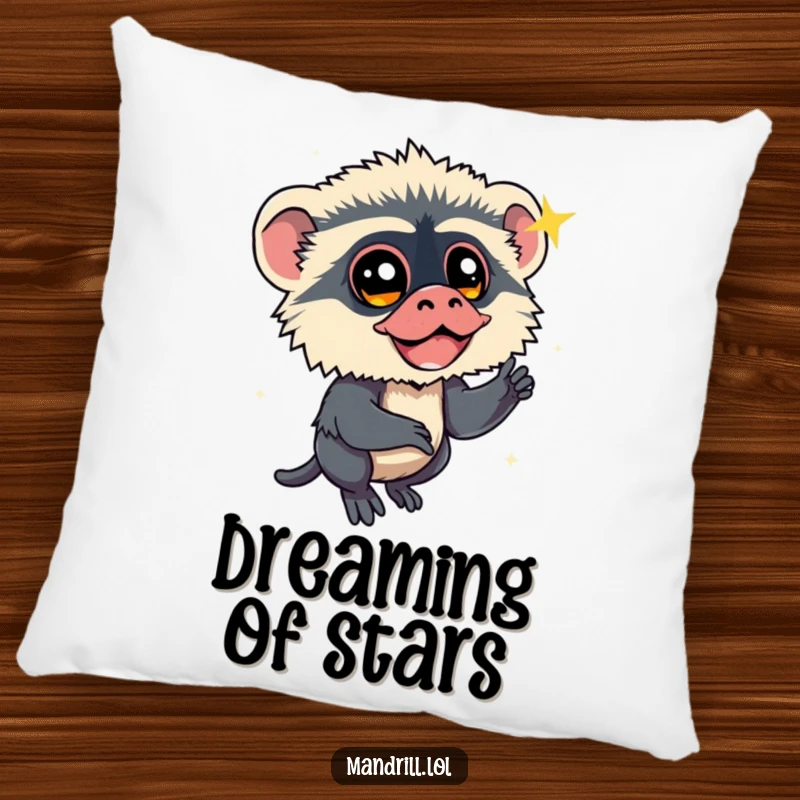 Funny Mandrill Pillow: A mandrill with bright eyes watches a sparkling shooting star, offering soft, whimsical decor.