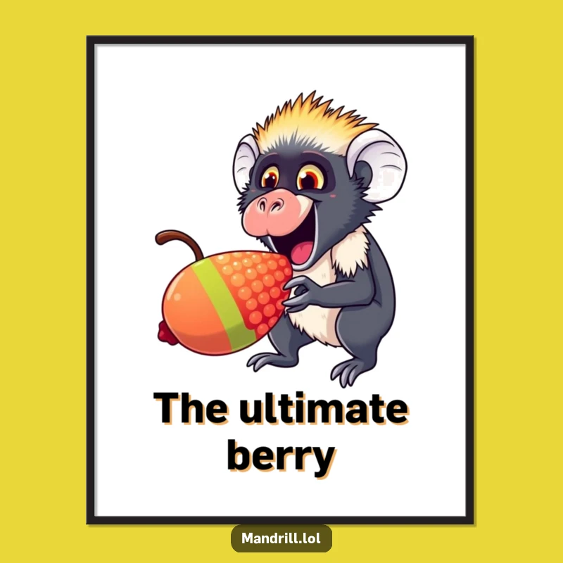 Funny Mandrill Berry Nibbler Digital Print: Instant Joyful Primate Art