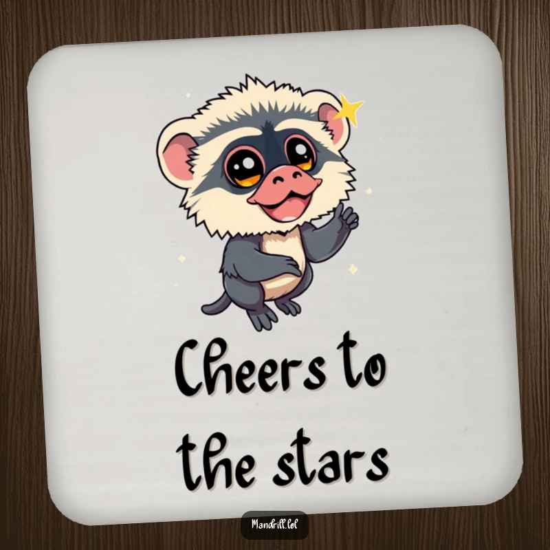 Funny Mandrill Coaster Set: Mandrill with bright eyes watches a sparkling shooting star, offering humorous surface protection.