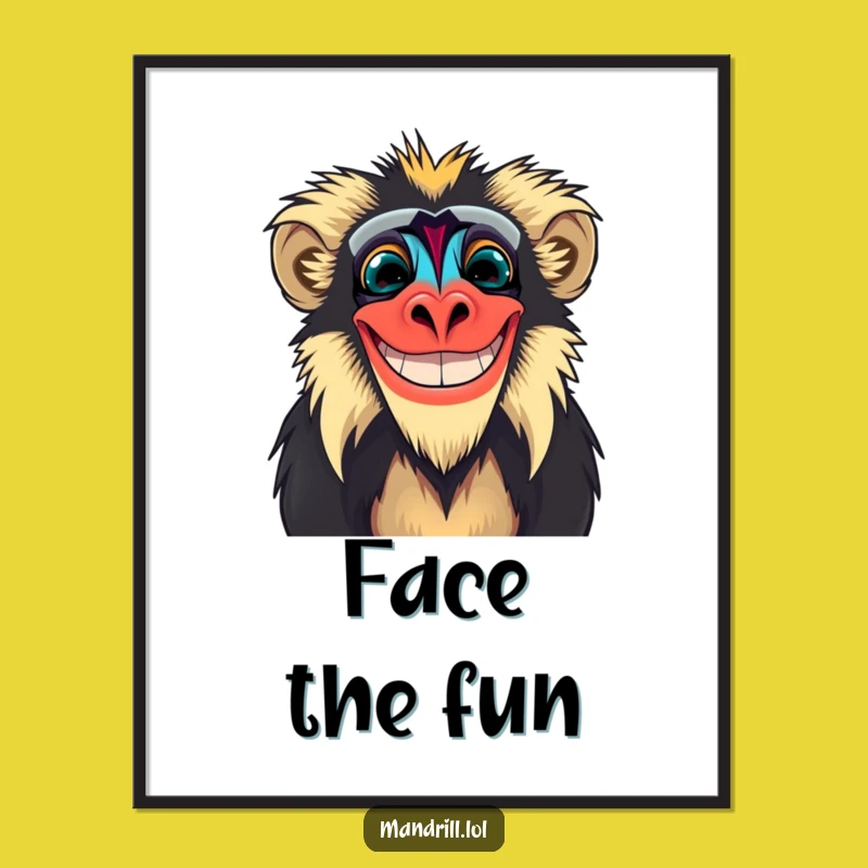 Funny Mandrill Grin Poster: Bold Primate Art for a Cheerful Space
