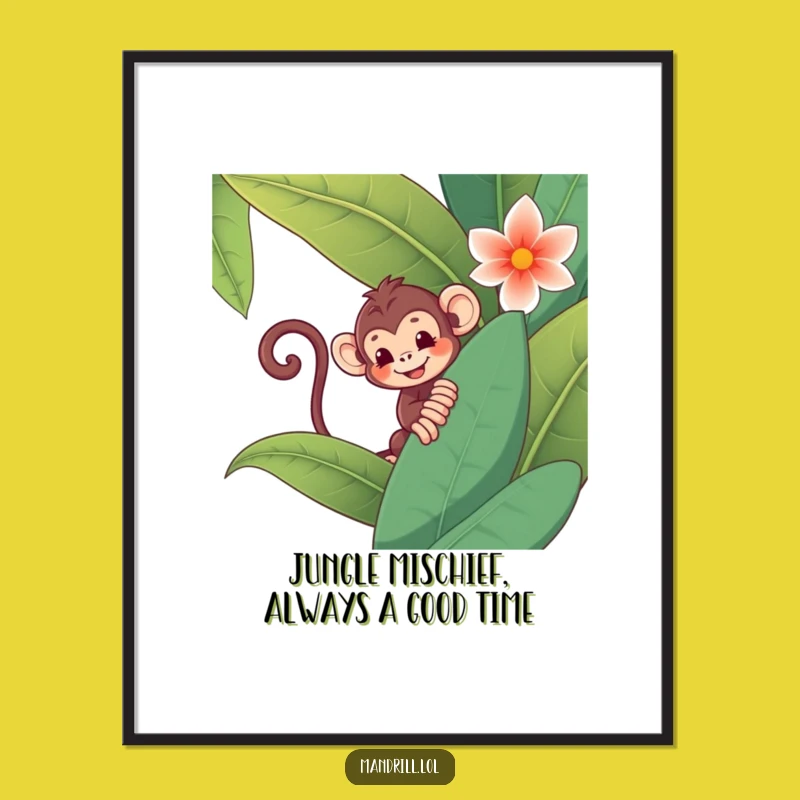 Free Printable Monkey Wall Art: Mischievous Jungle Flower Funny Downloadable Decor