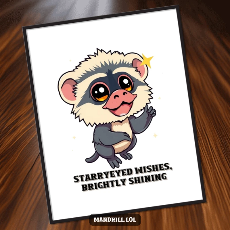 Funny Free Printable Wall Art: A mandrill with bright, curious eyes watching a dazzling shooting star.