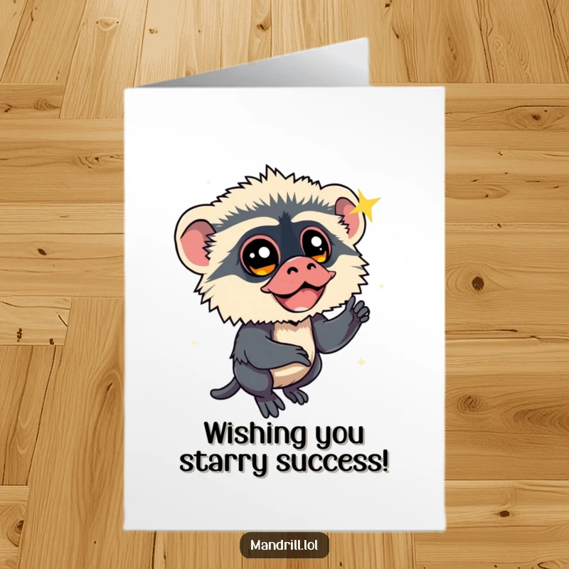 Funny Free Printable Congrats Card: A mandrill with bright eyes intently watching a bright shooting star.