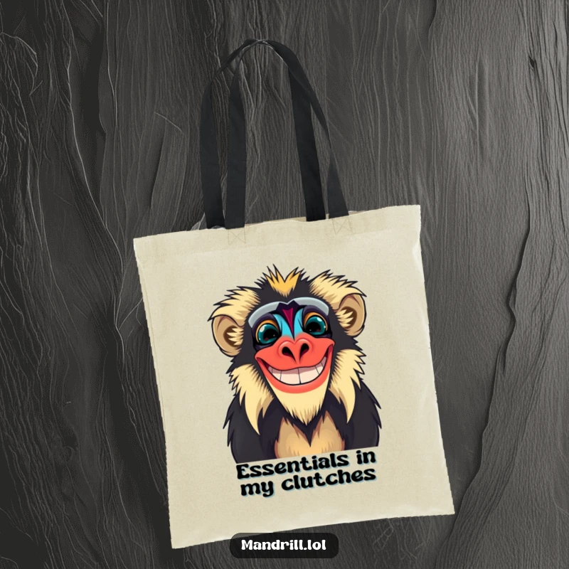 Funny Mandrill Tote Bag: A mandrill with vibrant face colors displays a wide, humorous grin, perfect for carrying essentials.